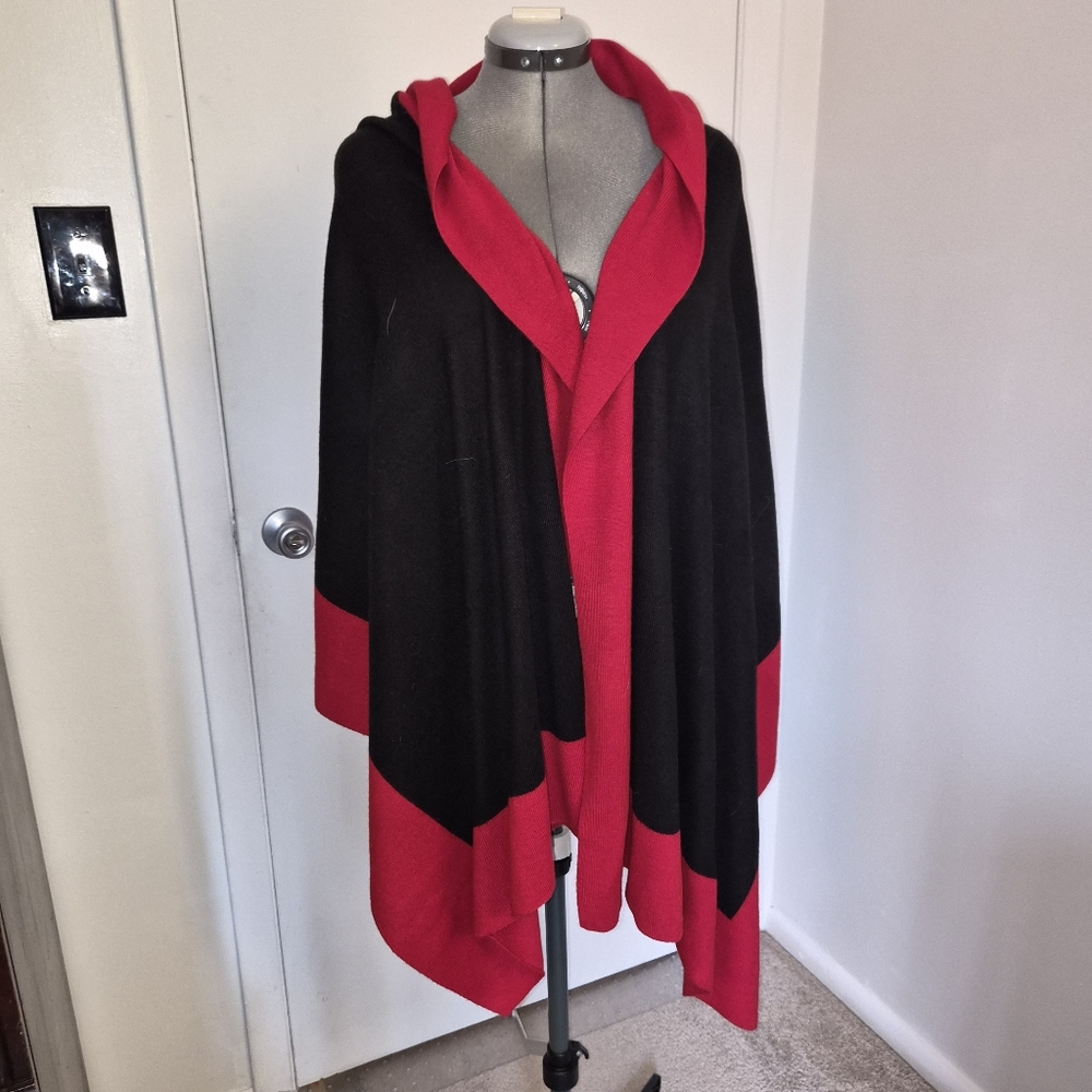 Nina Leonard Black and Red Poncho/Shawl